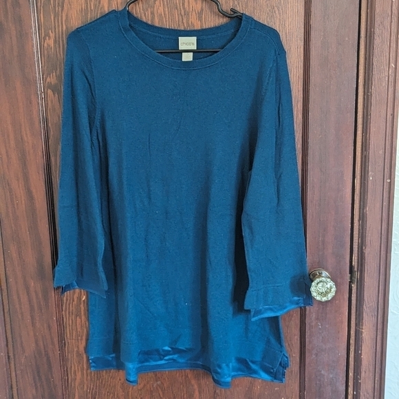 Chico's Teal 3/4 Sleeve Blouse Size XL - Picture 1 of 7